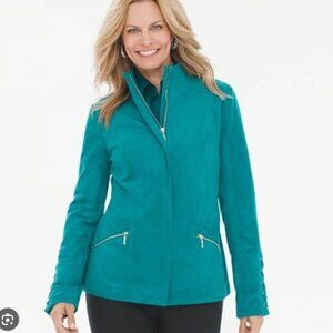 Chico's Teal Sueded Lace-Up Sleeve Jacket Size 12/14 Women's